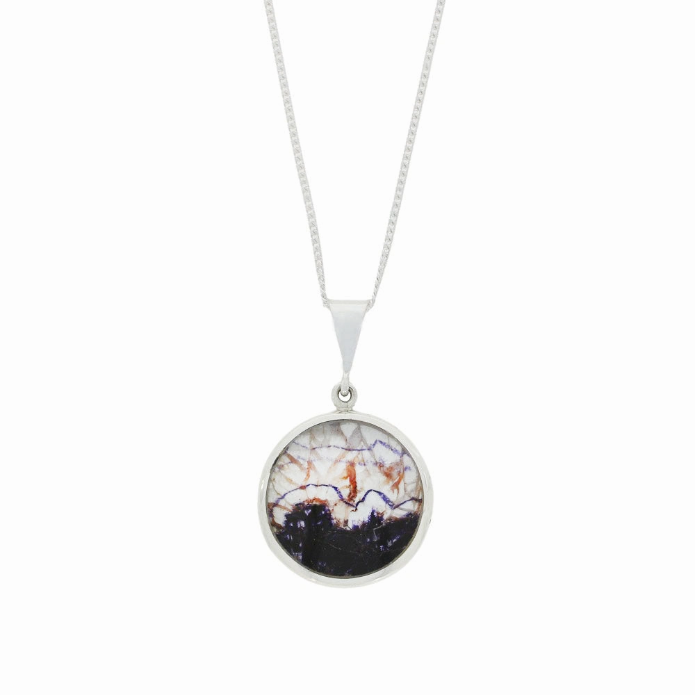 Derbyshire Blue John And Mother of Pearl Round Pendant And Chain