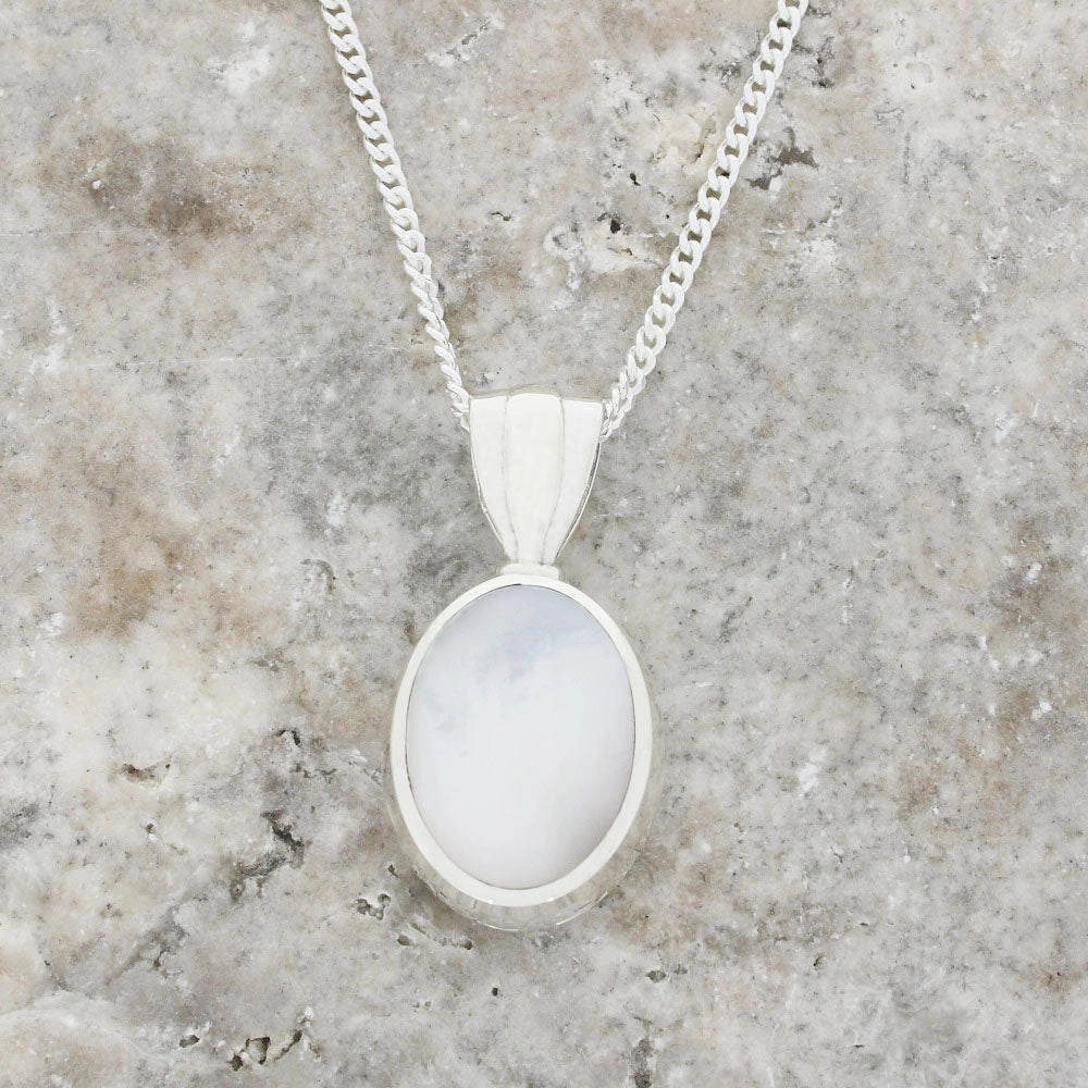 Derbyshire Blue John and Mother of Pearl Silver Pendant and Chain