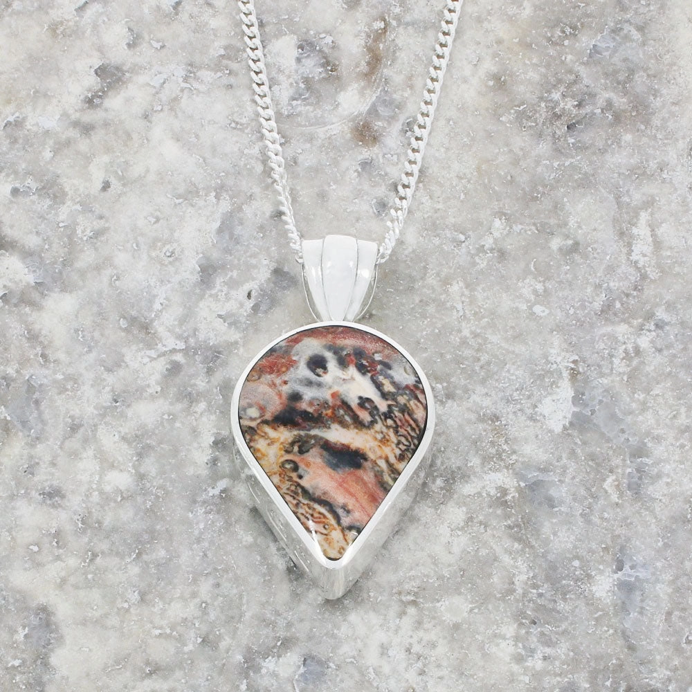 Derbyshire Blue John and Snakeskin Agate Silver Pendant and Chain