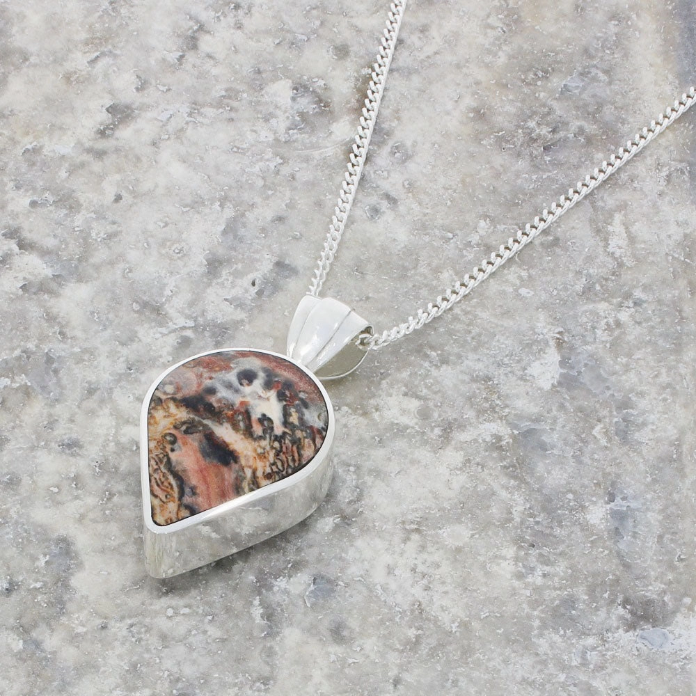 Derbyshire Blue John and Snakeskin Agate Silver Pendant and Chain