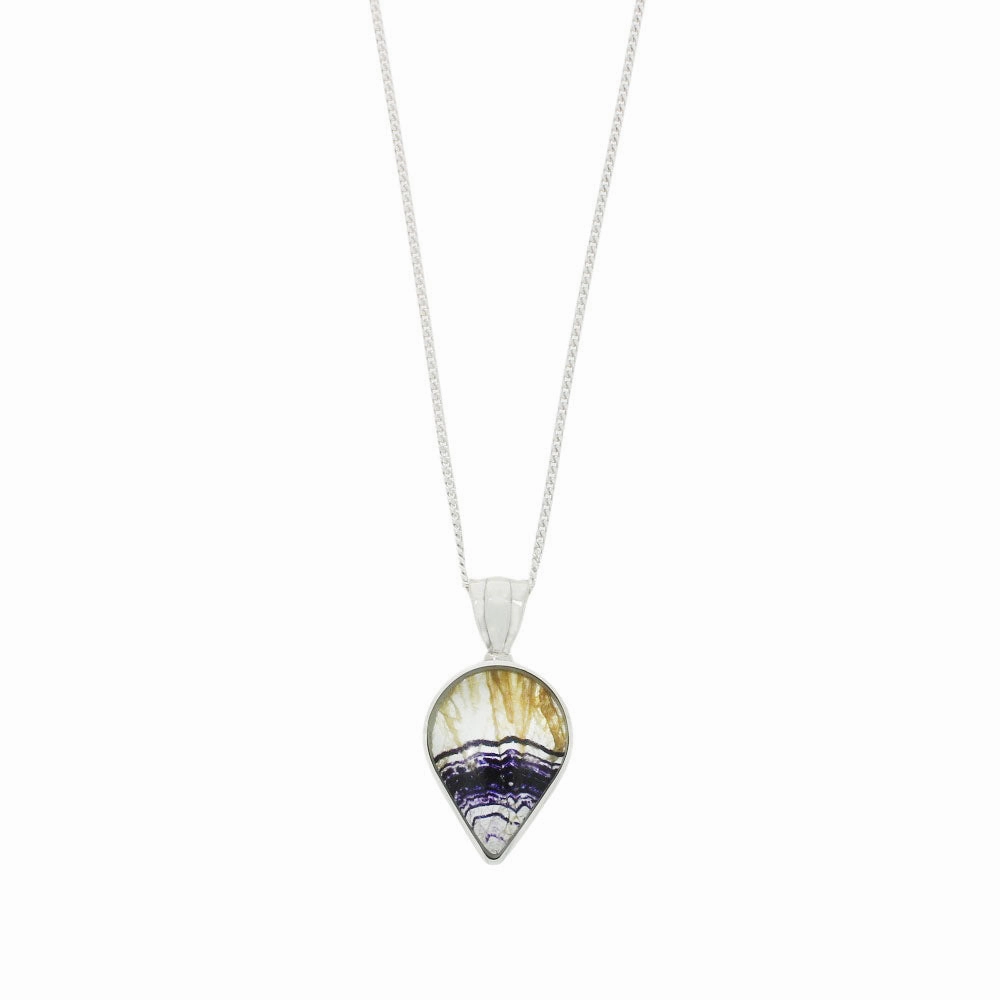 Derbyshire Blue John and Snakeskin Agate Silver Pendant and Chain