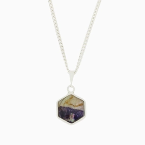 Derbyshire Blue John and Whitby Jet Hexagonal Shape Pendant and Chain
