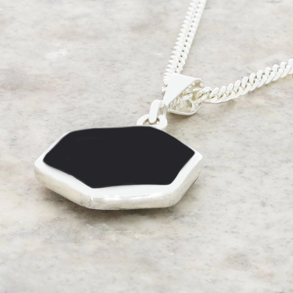 Derbyshire Blue John and Whitby Jet Hexagonal Shape Pendant and Chain