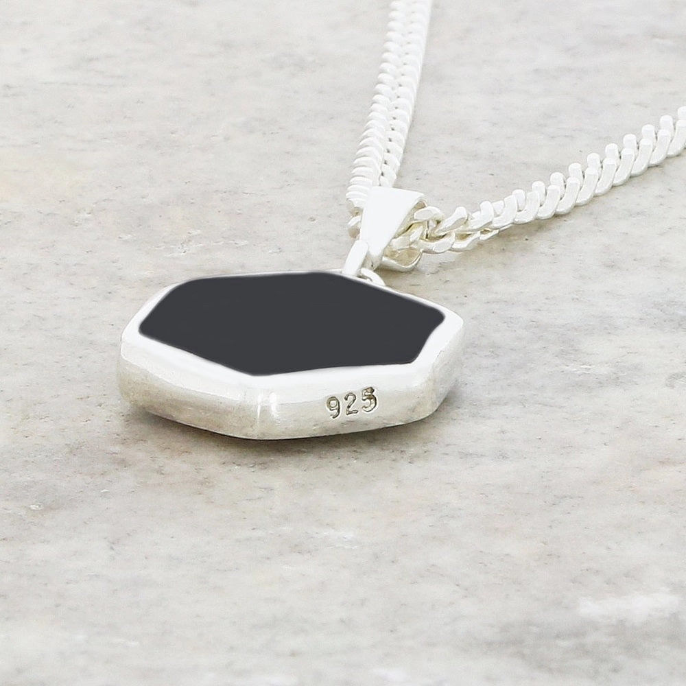 Derbyshire Blue John and Whitby Jet Hexagonal Shape Pendant and Chain