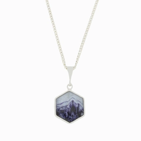 Derbyshire Blue John and Whitby Jet Hexagonal Shape Pendant and Chain