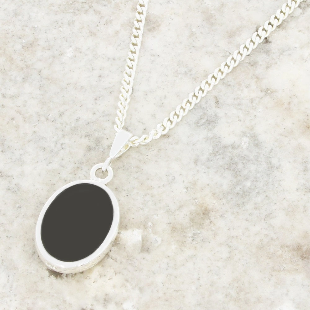 Derbyshire Blue John and Whitby Jet Oval Pendant and Chain