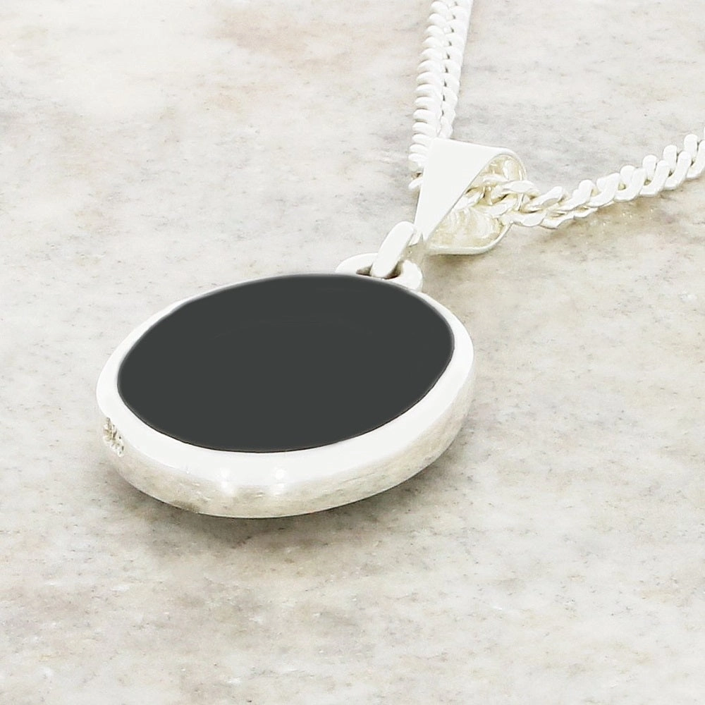 Derbyshire Blue John and Whitby Jet Oval Pendant and Chain