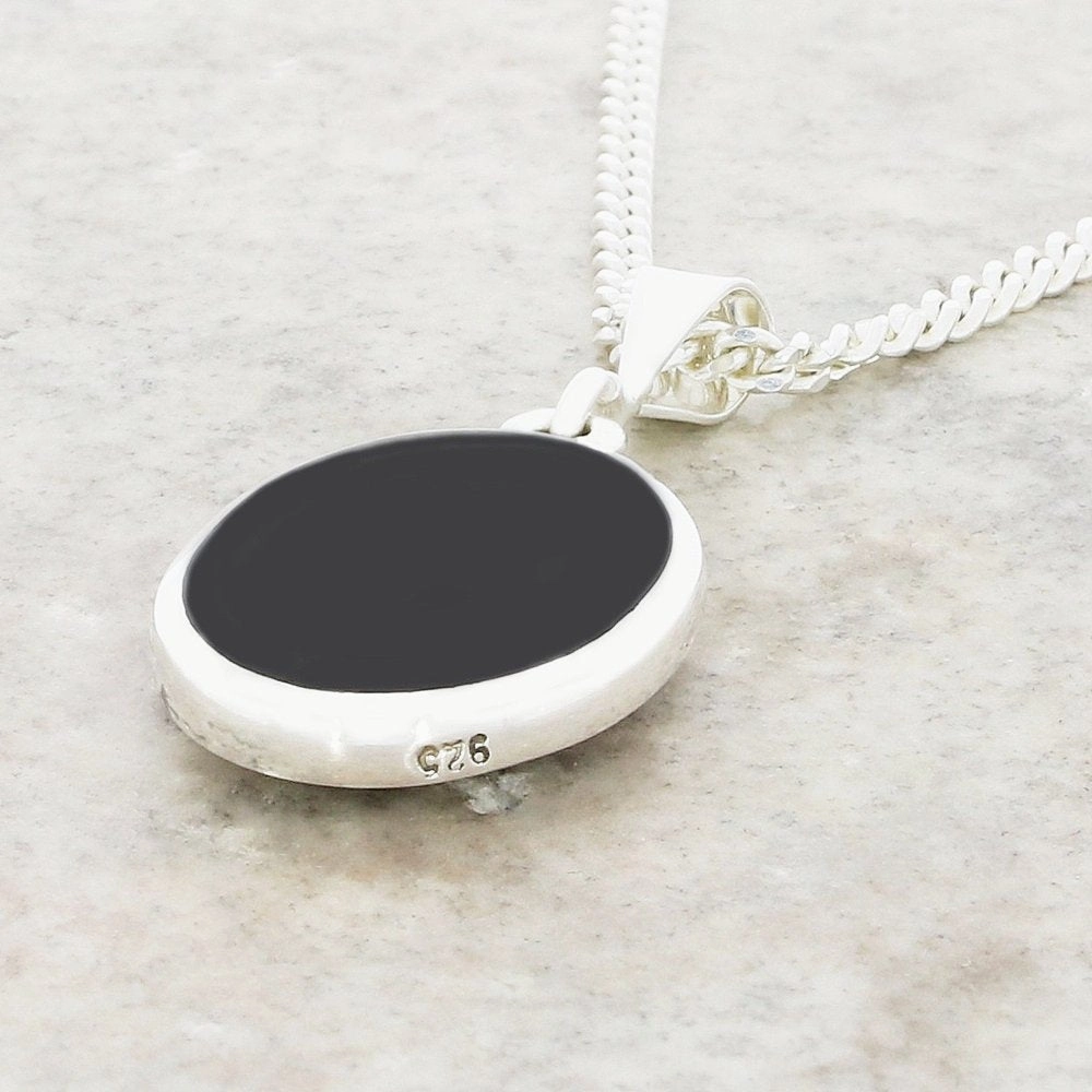 Derbyshire Blue John and Whitby Jet Oval Pendant and Chain