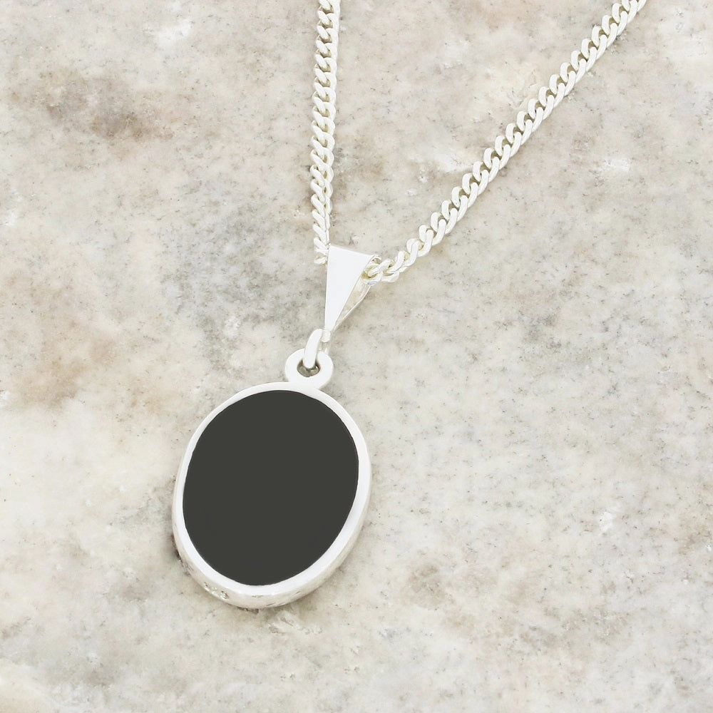 Derbyshire Blue John and Whitby Jet Oval Pendant and Chain