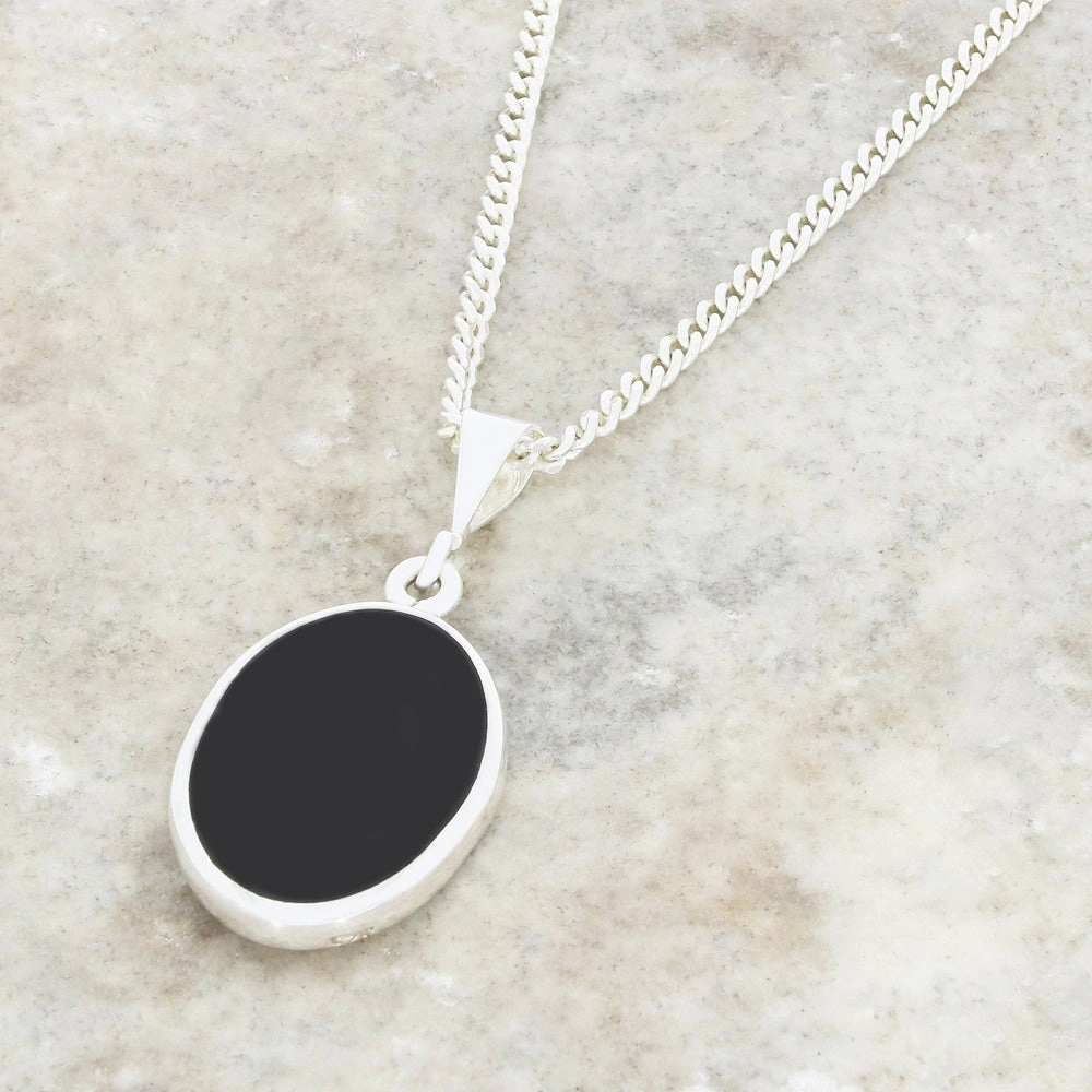 Derbyshire Blue John and Whitby Jet Oval Pendant and Chain
