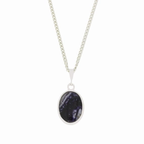 Derbyshire Blue John and Whitby Jet Oval Pendant and Chain