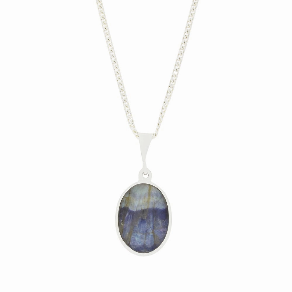 Derbyshire Blue John and Whitby Jet Oval Pendant and Chain