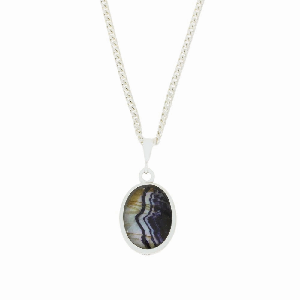Derbyshire Blue John and Whitby Jet Oval Pendant and Chain