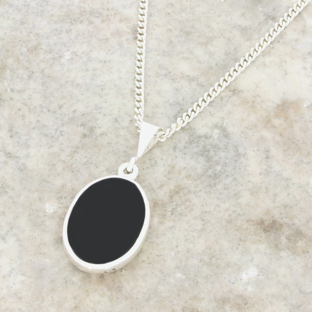 Derbyshire Blue John and Whitby Jet Oval Pendant and Chain