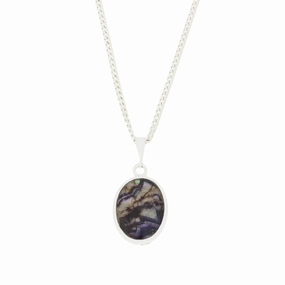 Derbyshire Blue John and Whitby Jet Oval Pendant and Chain