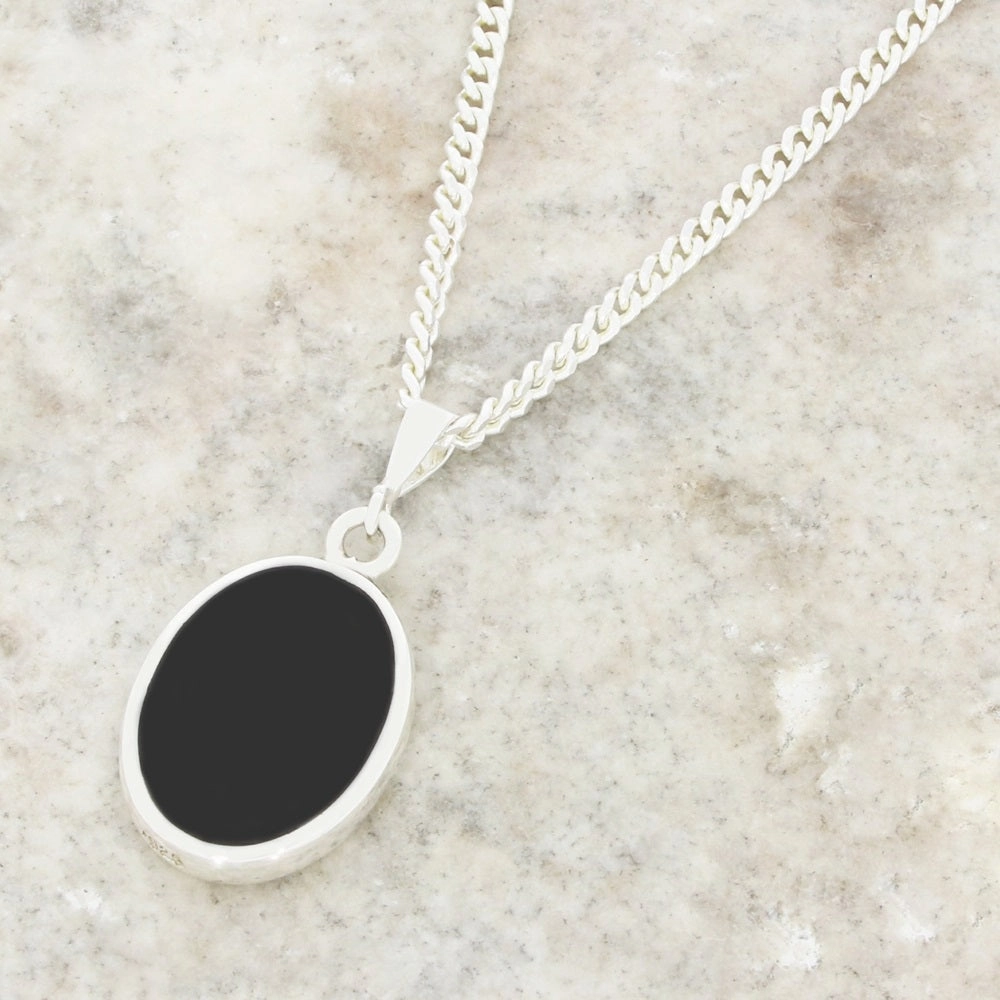 Derbyshire Blue John and Whitby Jet Oval Pendant and Chain