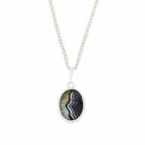 Derbyshire Blue John and Whitby Jet Oval Pendant and Chain