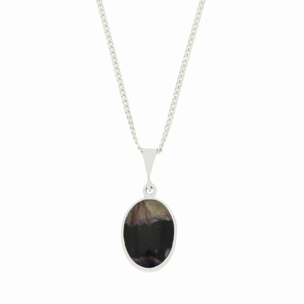 Derbyshire Blue John and Whitby Jet Oval Pendant and Chain