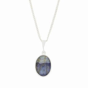 Derbyshire Blue John and Whitby Jet Oval Pendant and Chain