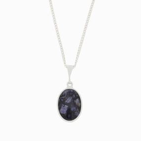 Derbyshire Blue John and Whitby Jet Oval Pendant and Chain