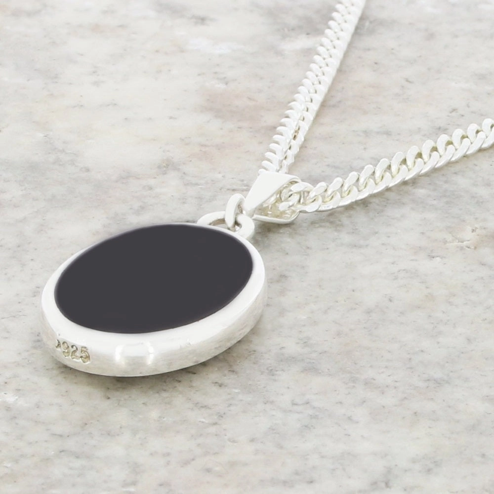 Derbyshire Blue John and Whitby Jet Oval Pendant and Chain
