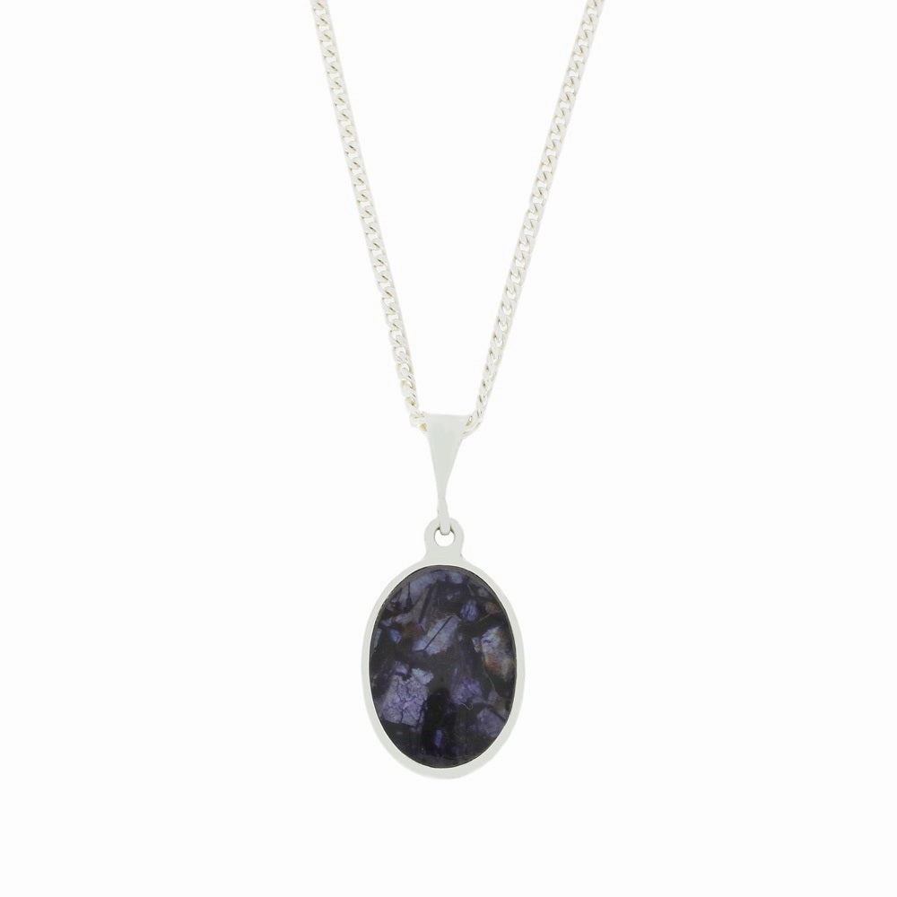 Derbyshire Blue John and Whitby Jet Oval Pendant and Chain