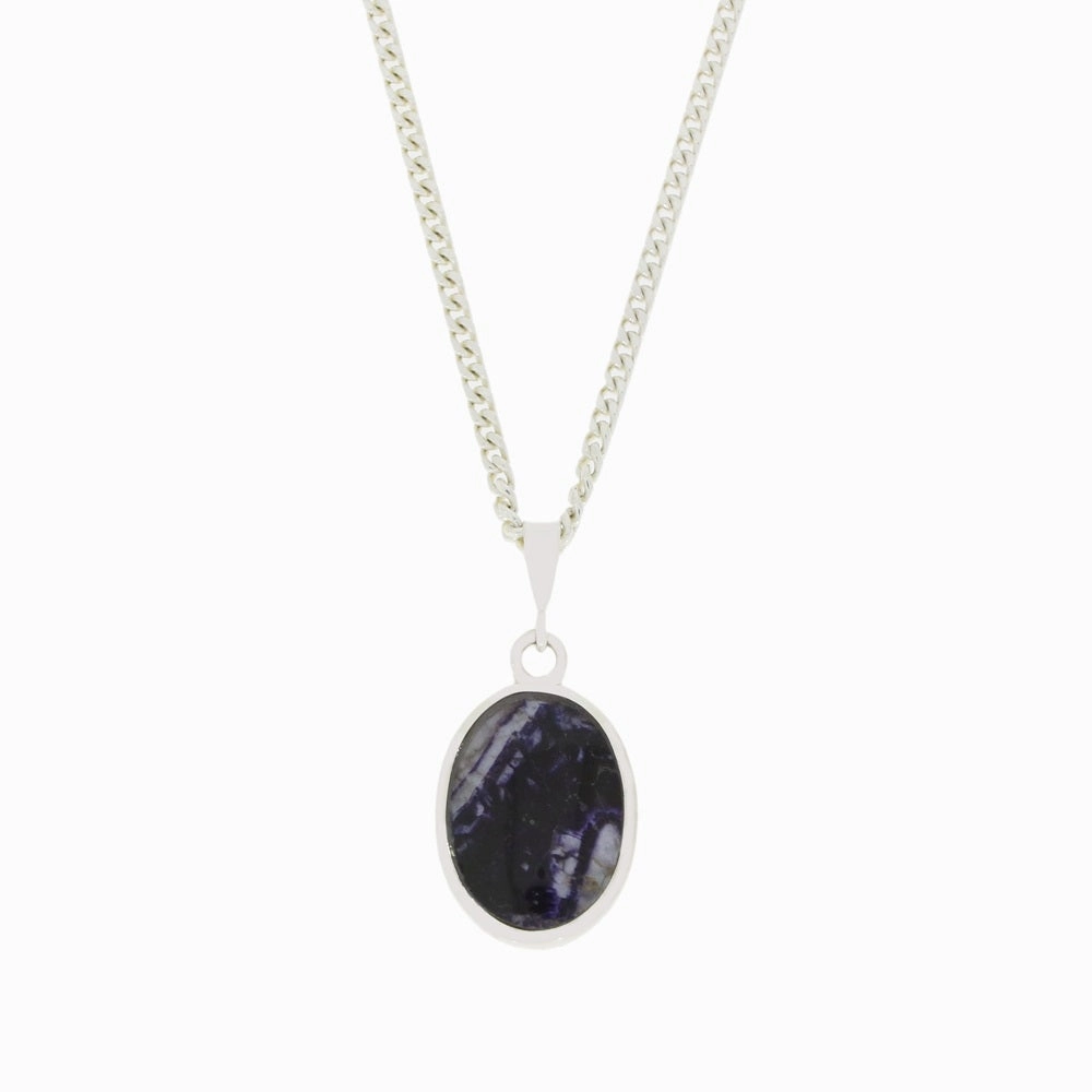 Derbyshire Blue John and Whitby Jet Oval Pendant and Chain