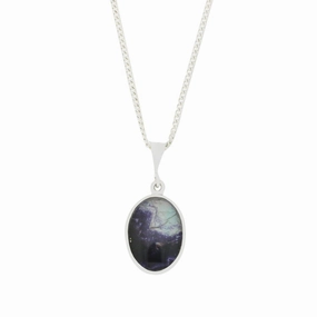 Derbyshire Blue John and Whitby Jet Oval Pendant and Chain