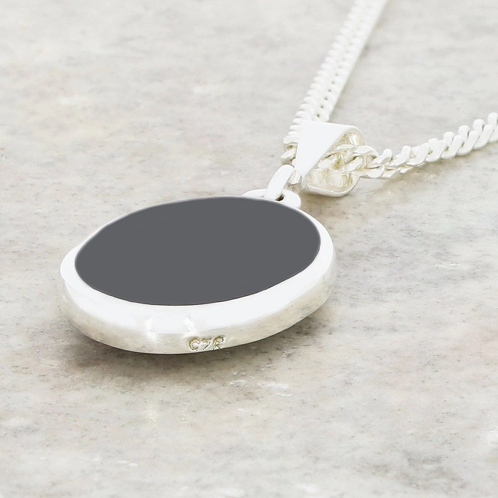 Derbyshire Blue John and Whitby Jet Oval Pendant and Chain