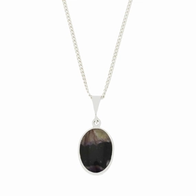 Derbyshire Blue John and Whitby Jet Oval Pendant and Chain