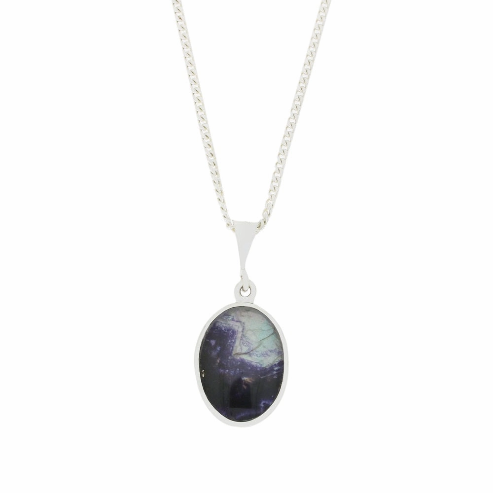 Derbyshire Blue John and Whitby Jet Oval Pendant and Chain