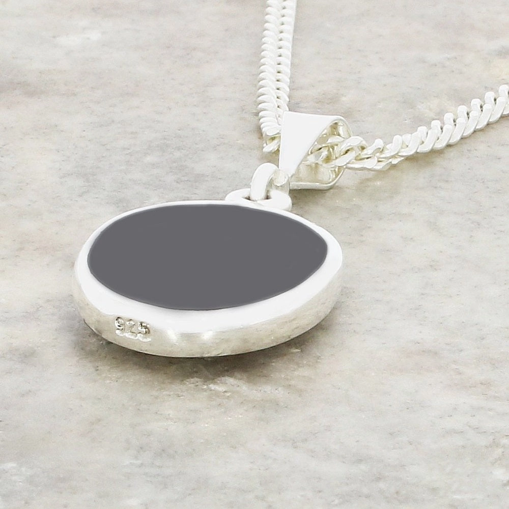Derbyshire Blue John and Whitby Jet Oval Pendant and Chain