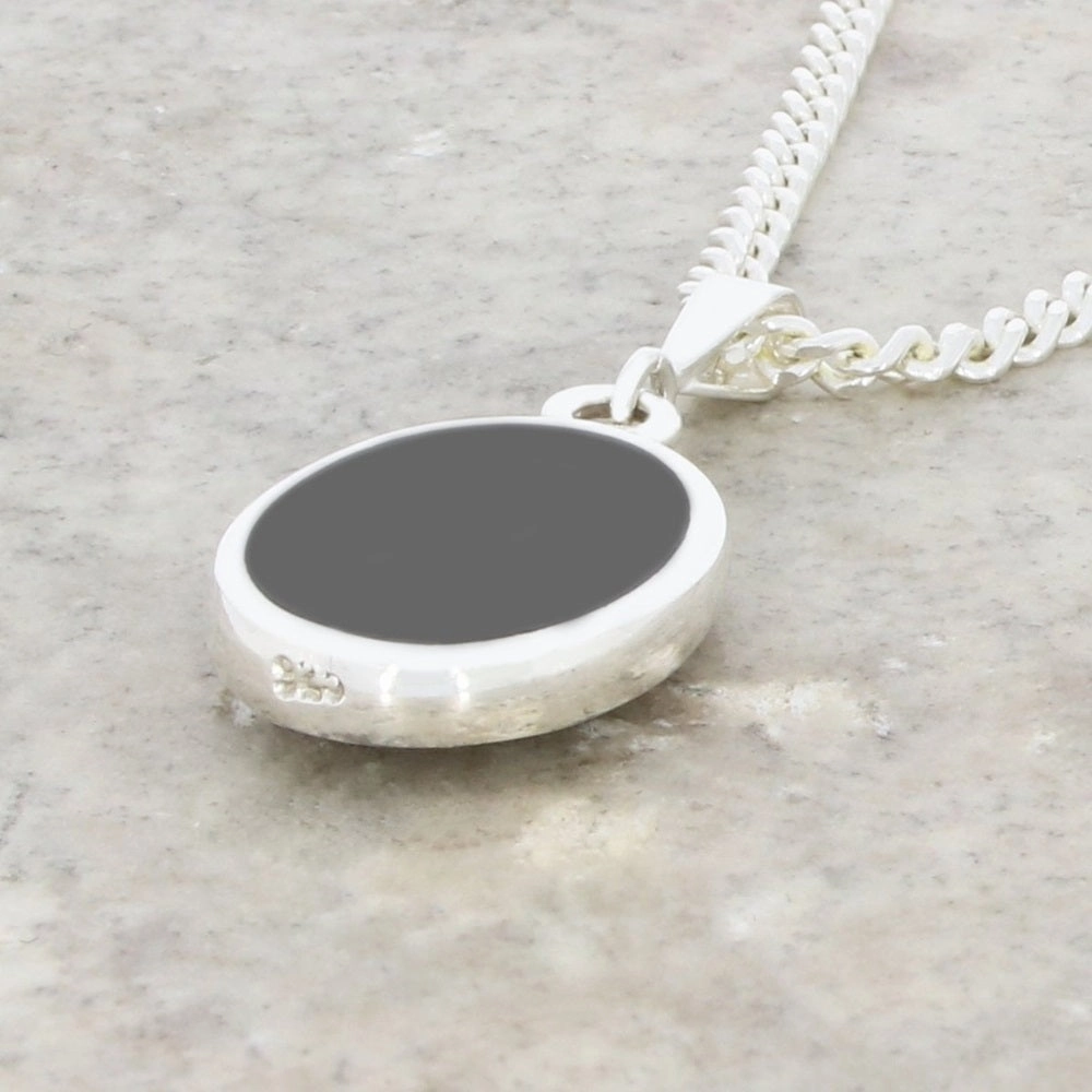 Derbyshire Blue John and Whitby Jet Oval Pendant and Chain