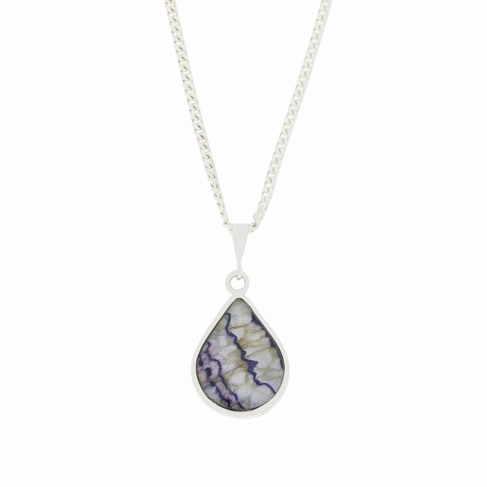 Derbyshire Blue John and Whitby Jet Pear Shape Pendant and Chain