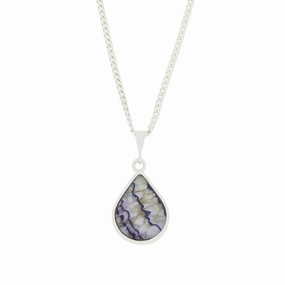 Derbyshire Blue John and Whitby Jet Pear Shape Pendant and Chain