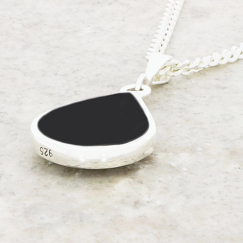 Derbyshire Blue John and Whitby Jet Pear Shape Pendant and Chain