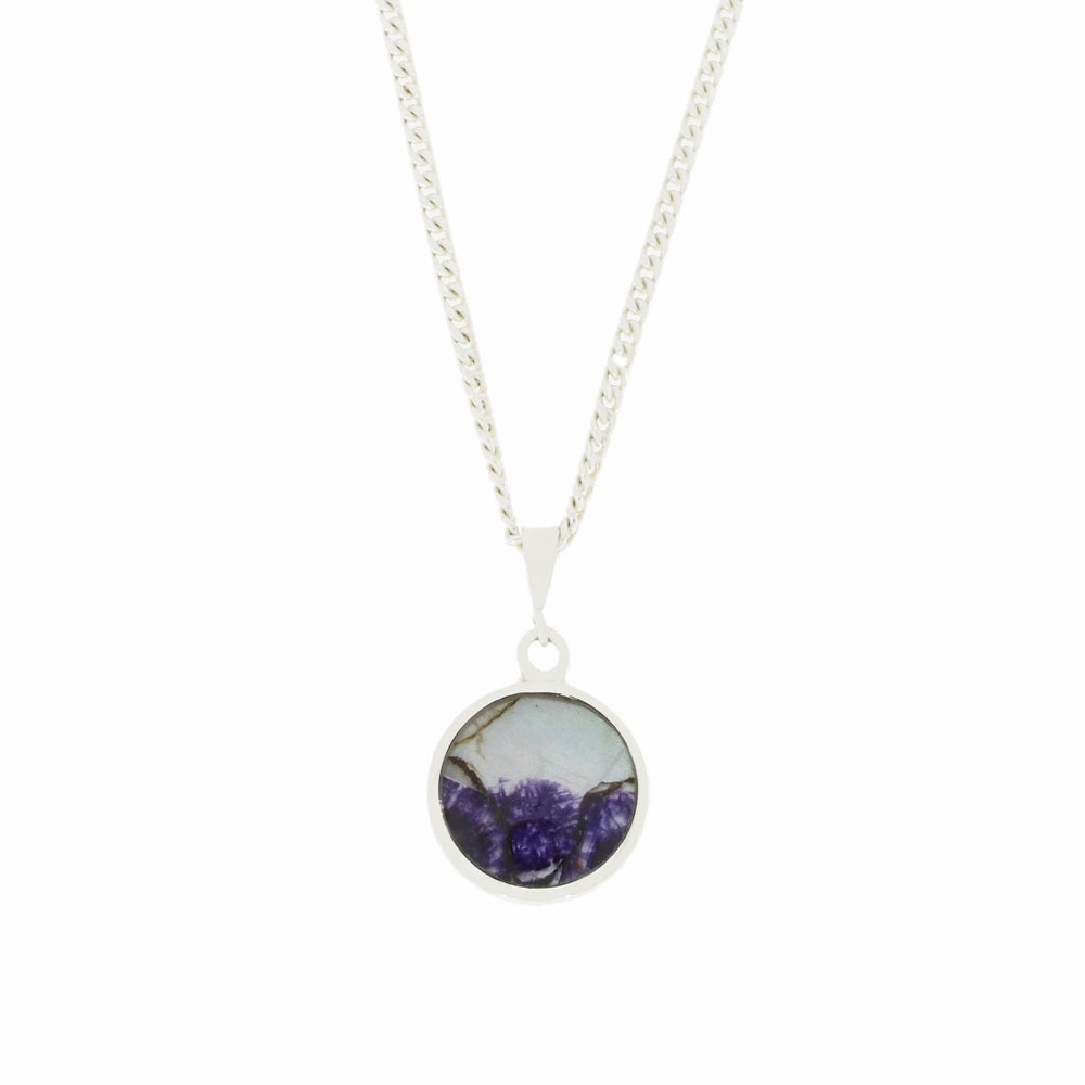 Derbyshire Blue John and Whitby Jet Round Pendant and Chain