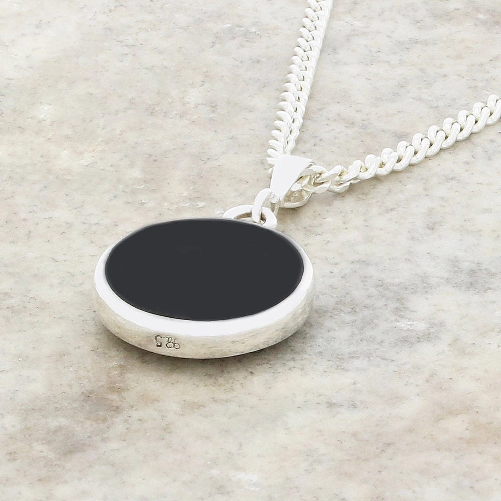 Derbyshire Blue John and Whitby Jet Round Pendant and Chain