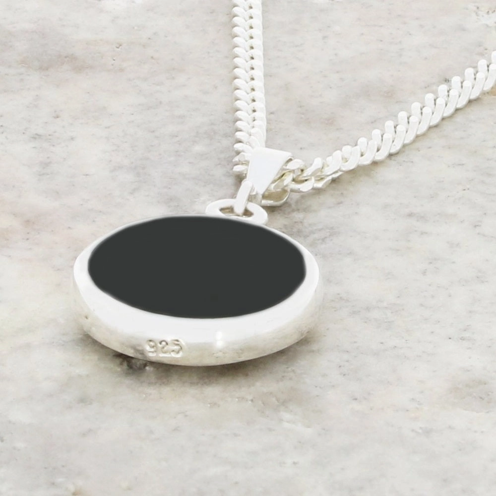 Derbyshire Blue John and Whitby Jet Round Pendant and Chain