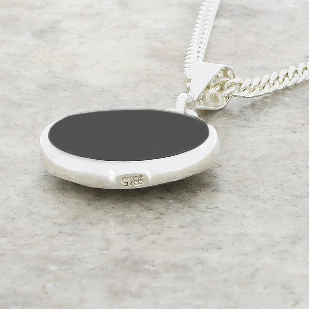 Derbyshire Blue John and Whitby Jet Round Pendant and Chain