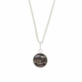 Derbyshire Blue John and Whitby Jet Round Pendant and Chain