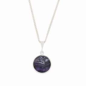 Derbyshire Blue John and Whitby Jet Round Pendant and Chain