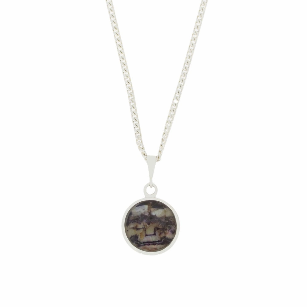 Derbyshire Blue John and Whitby Jet Round Pendant and Chain