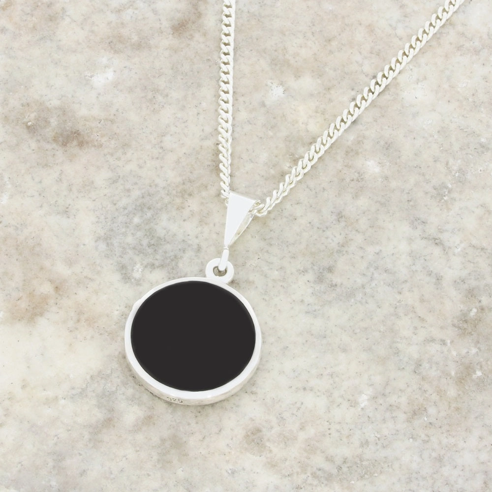 Derbyshire Blue John and Whitby Jet Round Pendant and Chain