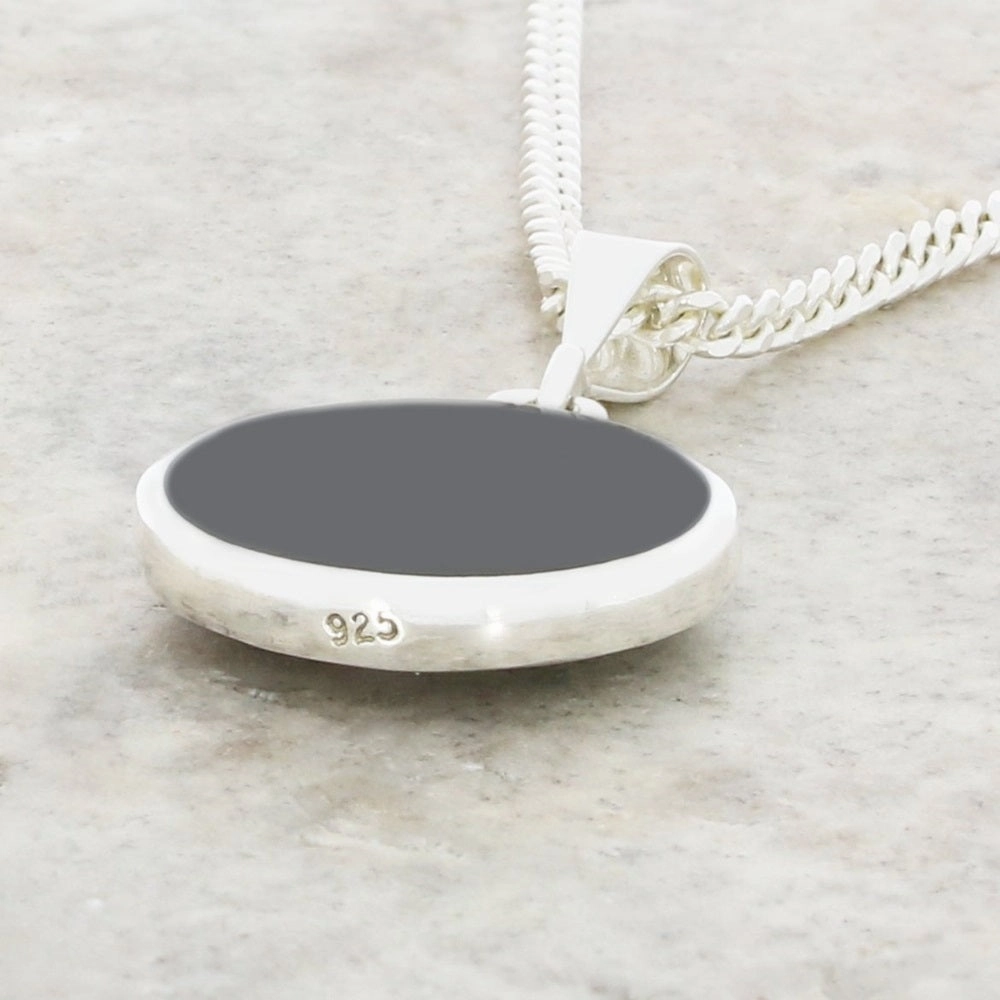 Derbyshire Blue John and Whitby Jet Round Pendant and Chain