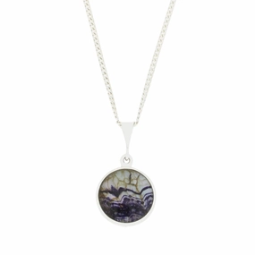 Derbyshire Blue John and Whitby Jet Round Pendant and Chain