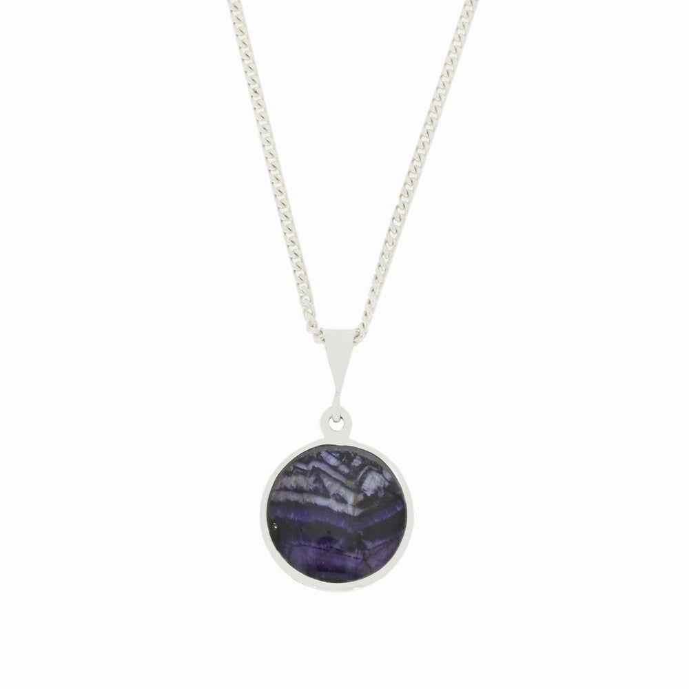 Derbyshire Blue John and Whitby Jet Round Pendant and Chain