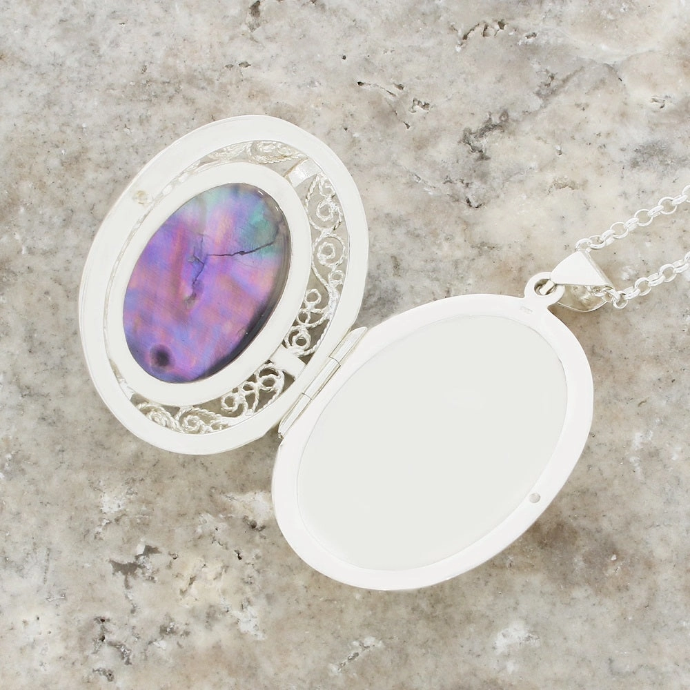 Derbyshire Blue John Filigree Oval Locket and Chain