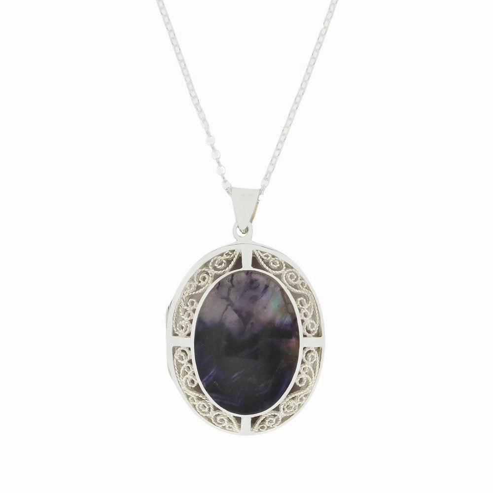 Derbyshire Blue John Filigree Oval Locket and Chain