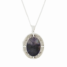 Derbyshire Blue John Filigree Oval Locket and Chain